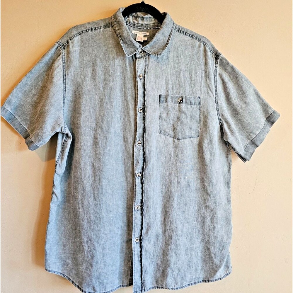 Carbon 2 Cobalt Linen Shirt Mens Large Blue/gray Button Up Casual short Sleeve